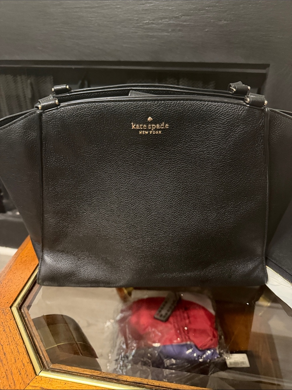 kate spade Black Pebbled Leather Tote with Gold Logo